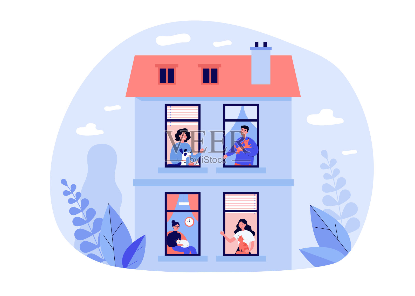 邻居在公寓里养宠物插画图片素材