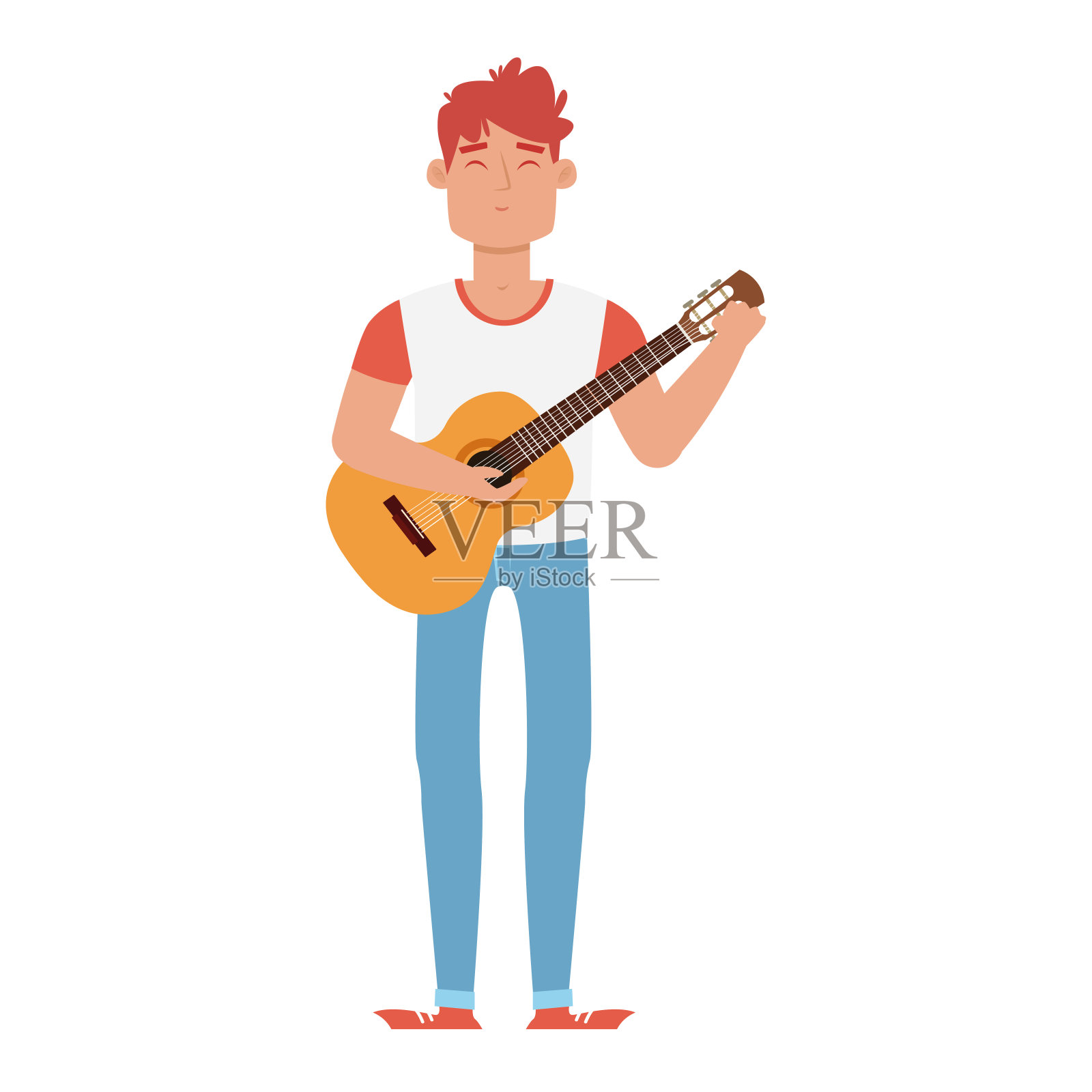 孤独男子吉他hygge风格插画图片素材