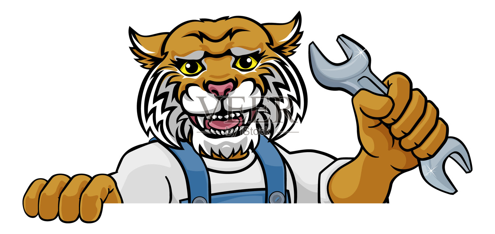 野猫管道工或机修工持有扳手插画图片素材