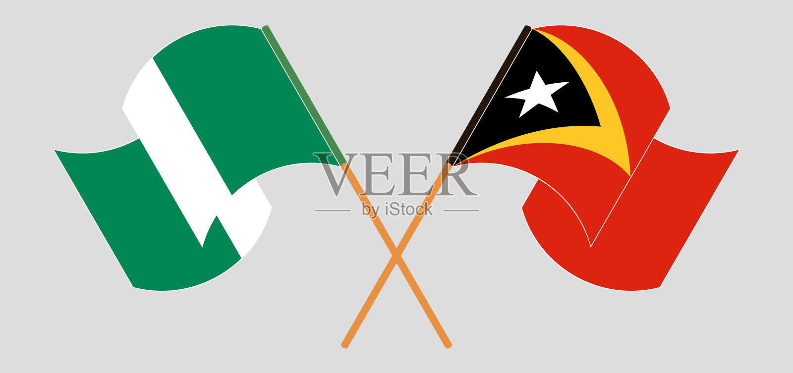 尼日利亚和东帝汶国旗交叉挥舞插画图片素材