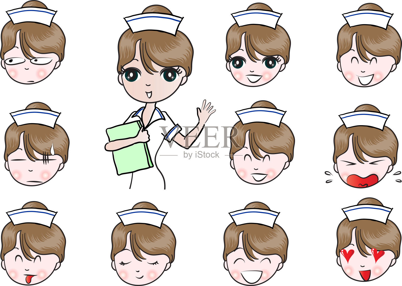 矢量卡通护士表情包设计元素图片