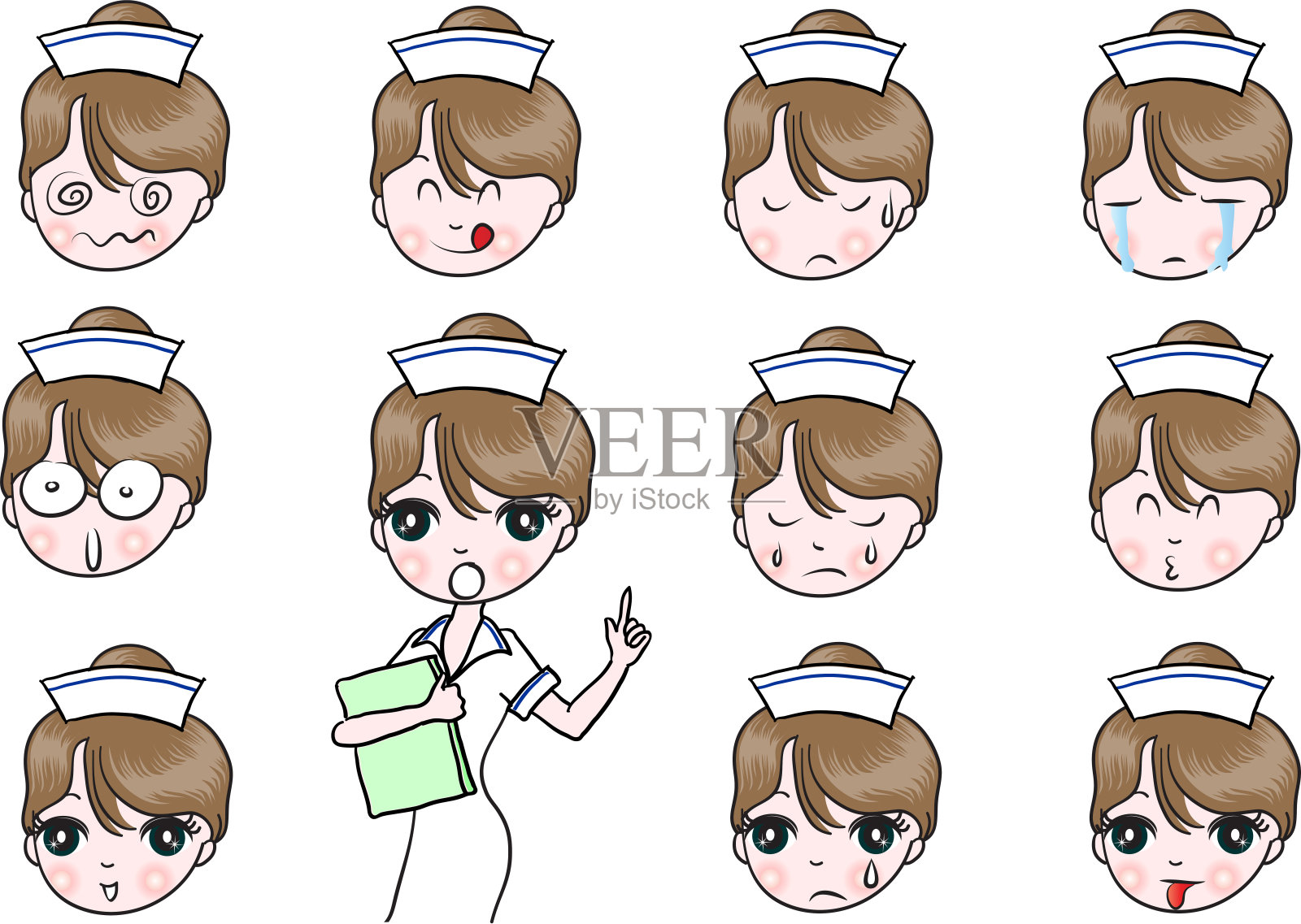 矢量卡通护士表情包设计元素图片