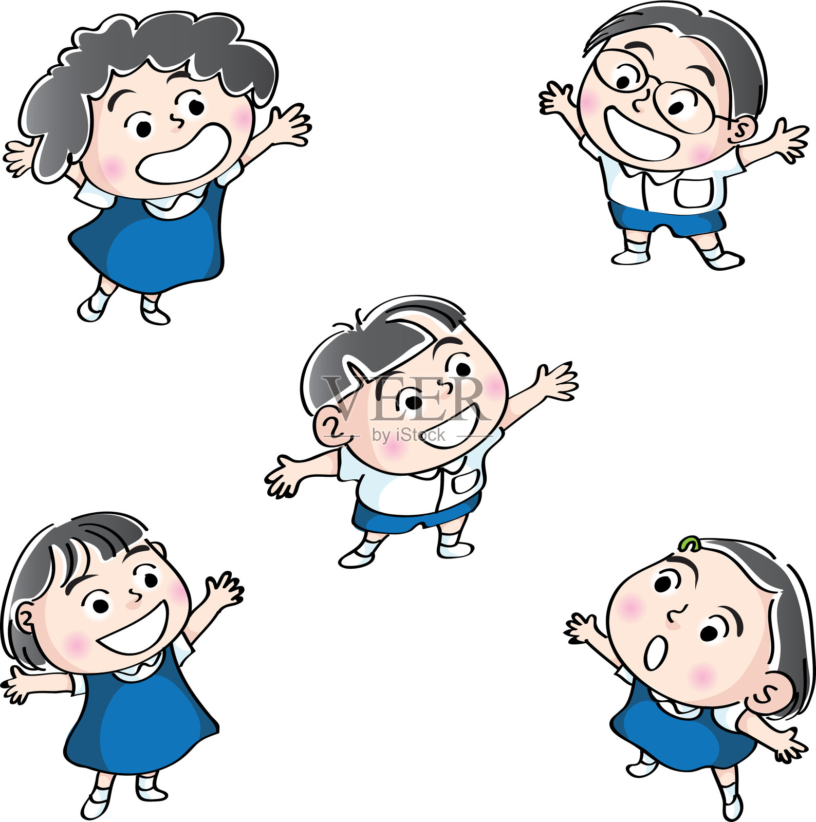 向量卡通学校的孩子设置插画图片素材