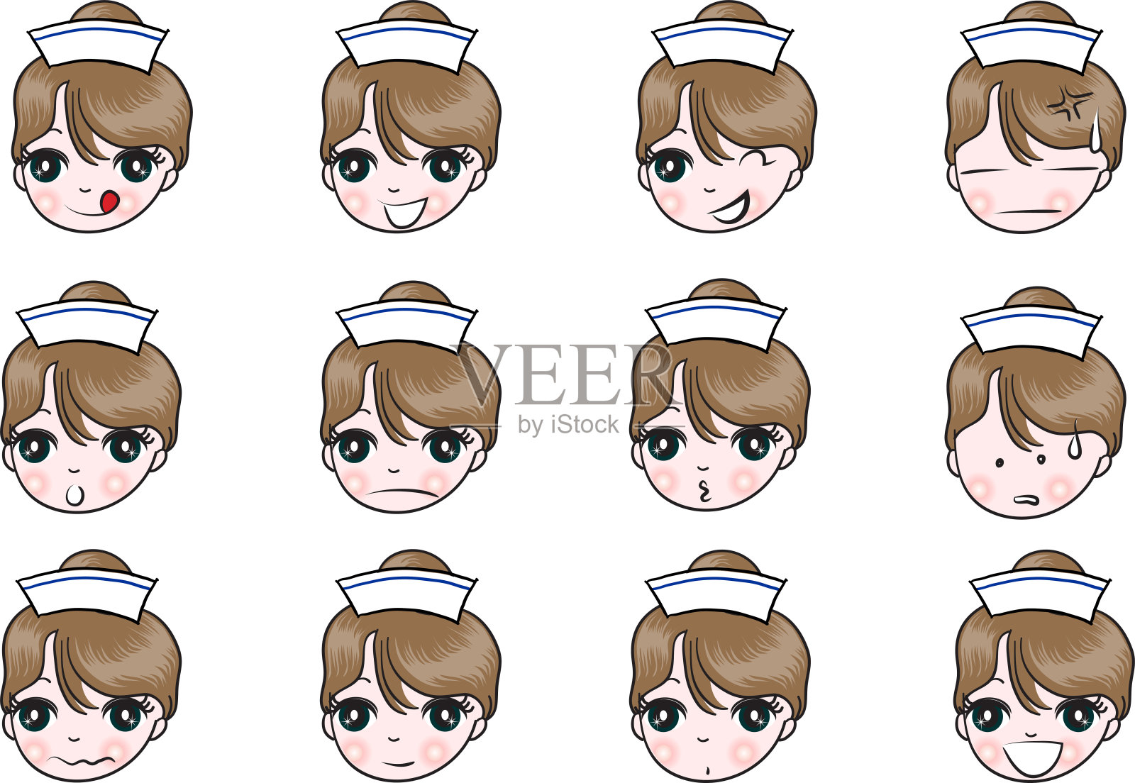 矢量卡通护士表情包设计元素图片