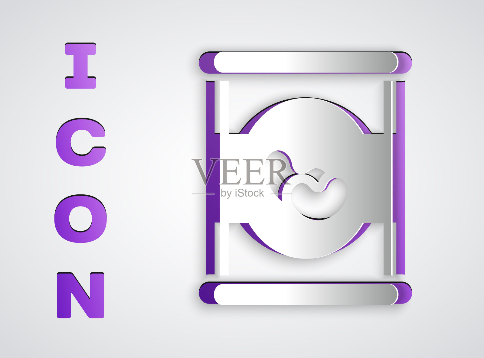 纸切豆子在罐头图标孤立在灰色背景。纸艺术风格。向量图标素材