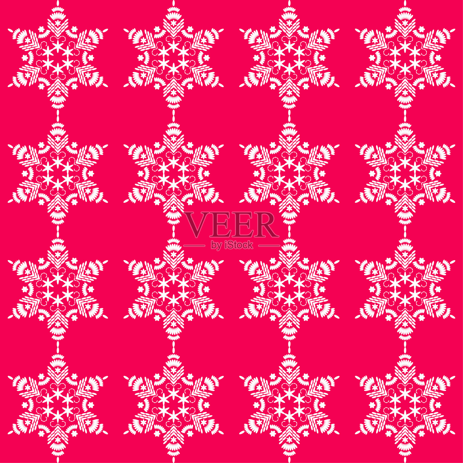 白色的雪花涂在彩色的背景上。无缝的绣花图案。插画图片素材