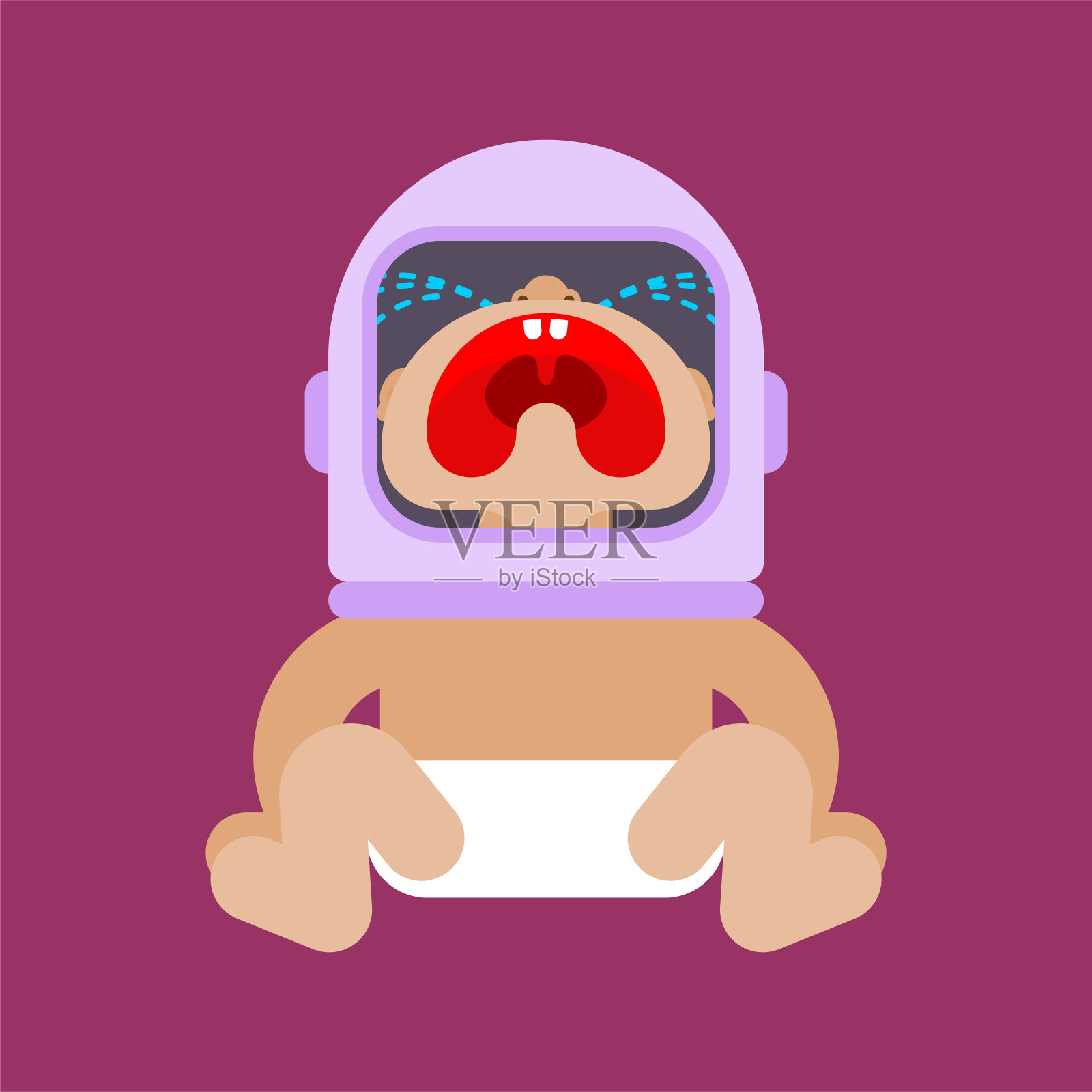 婴儿宇航员。新生的宇航员。戴太空头盔的孩子插画图片素材