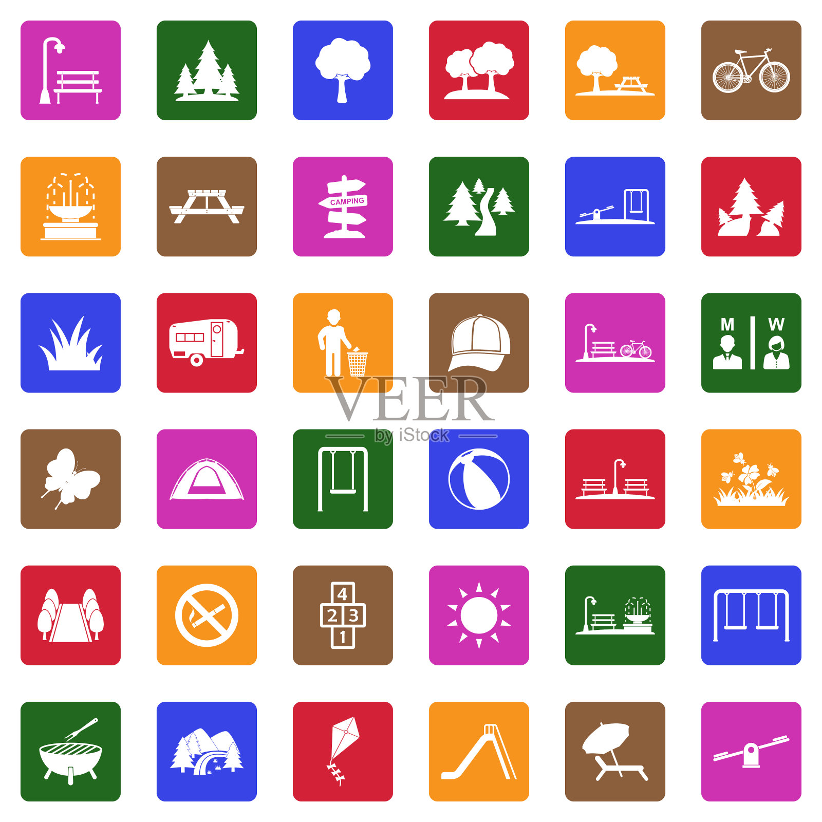 公园和户外图标。方形的白色平面设计。矢量插图。图标素材