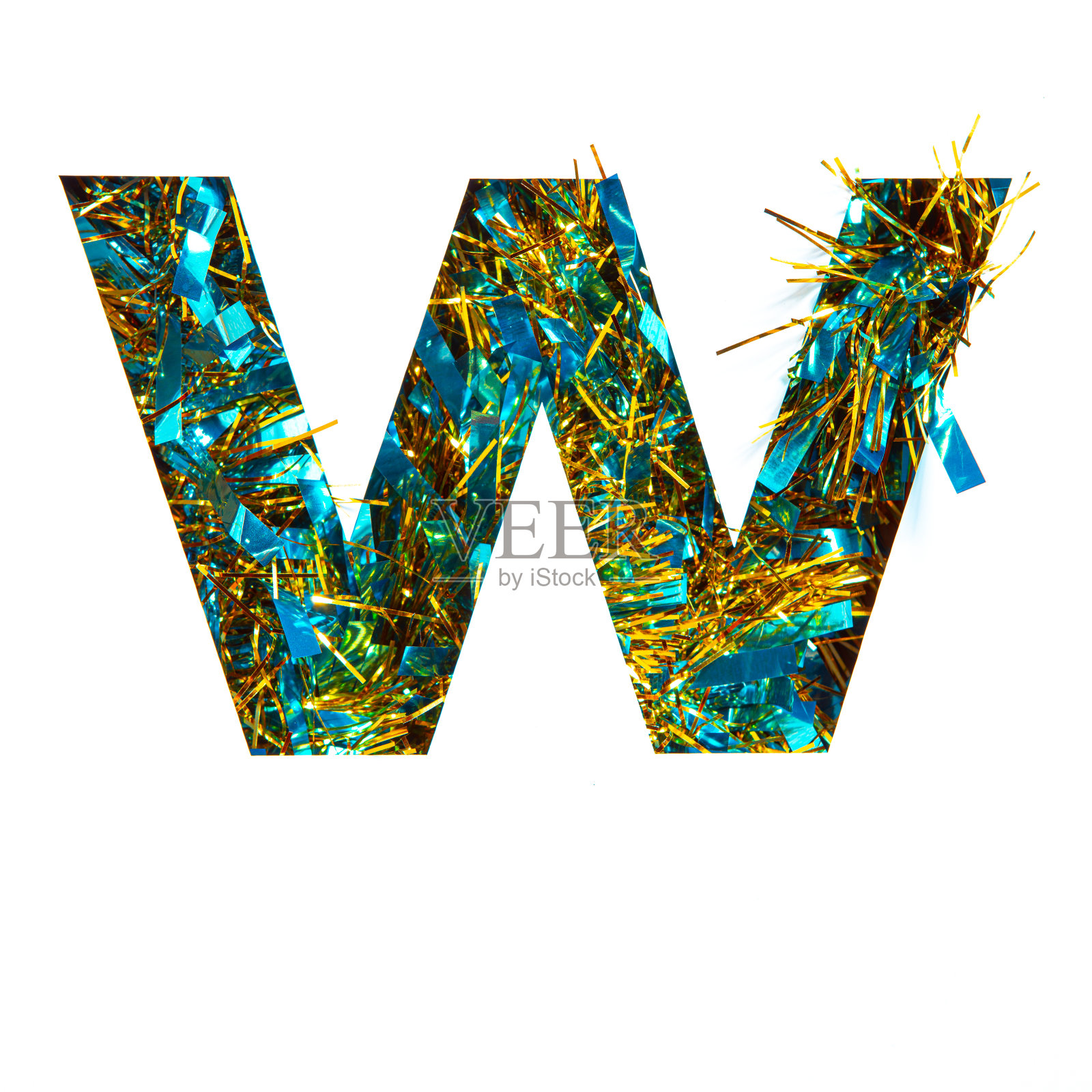闪闪发光的英文字母W闪闪发光，剪纸上孤立的白色。庆祝用的节日字体照片摄影图片