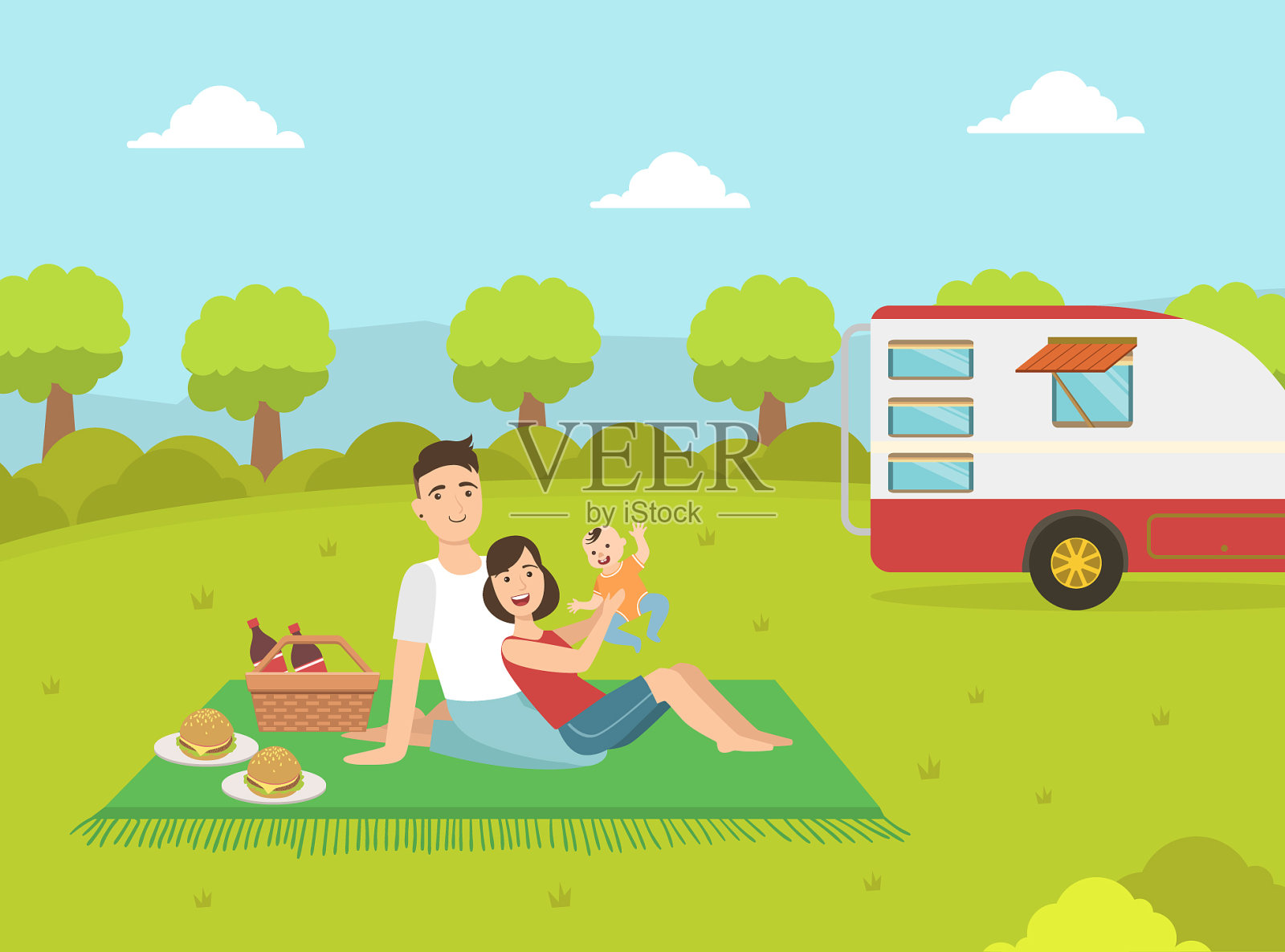 旅行车已收拾好，准备出发插画图片素材