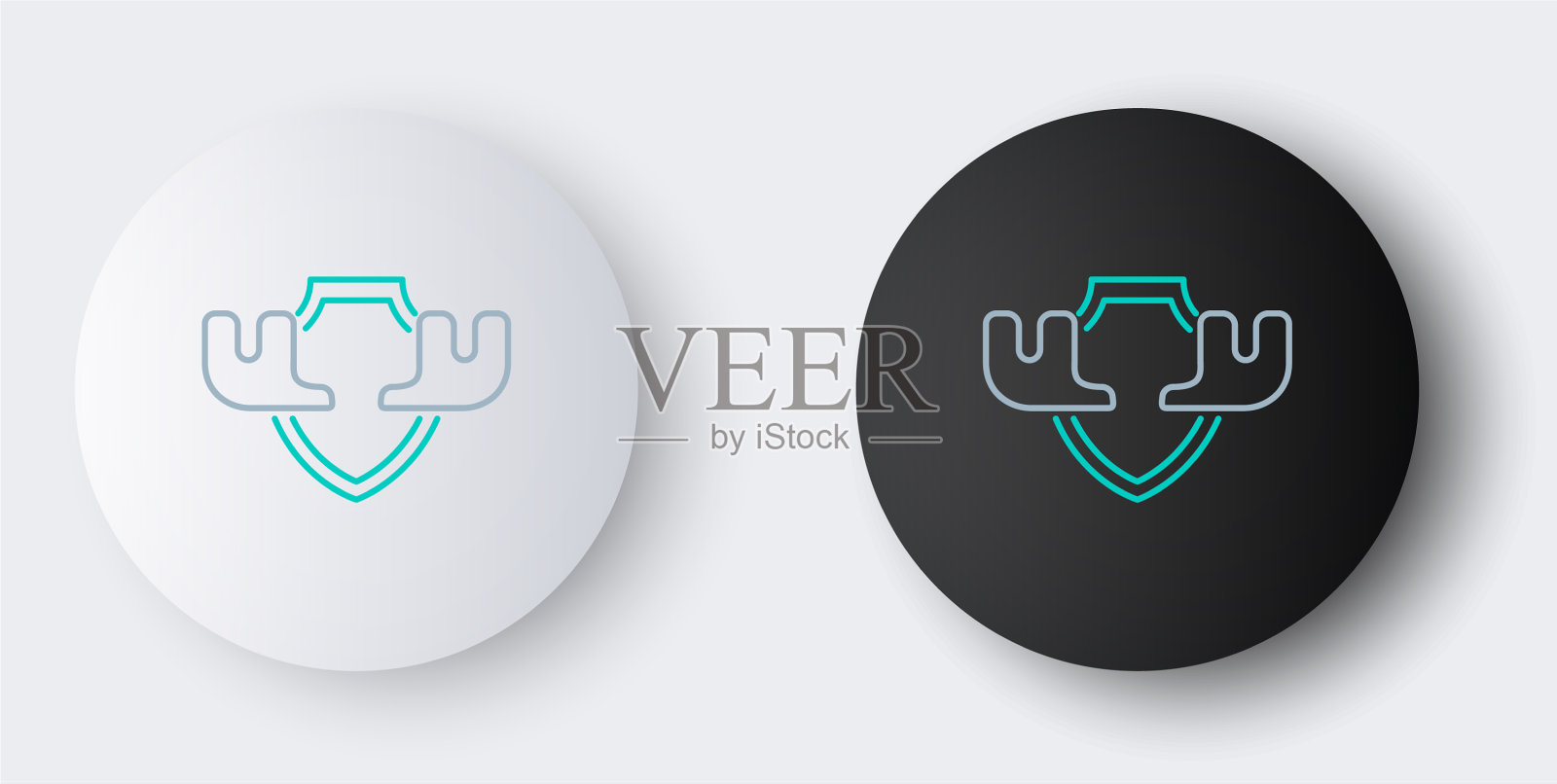 在灰色隔离的盾牌图标上排列驼鹿角图标素材