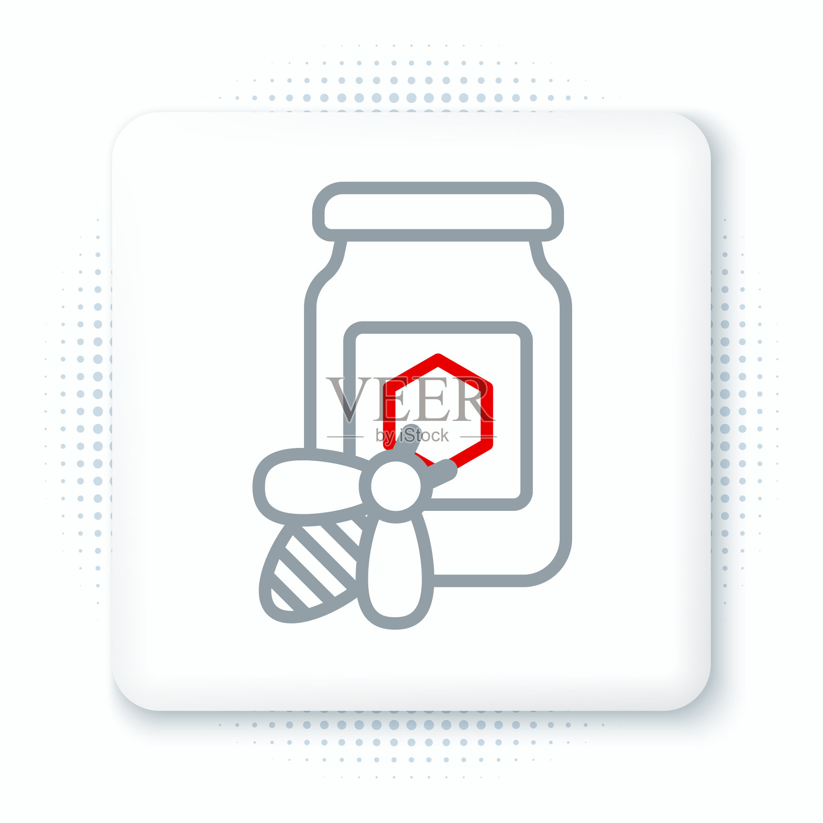 线瓶蜂蜜与蜜蜂图标孤立在白色图标素材