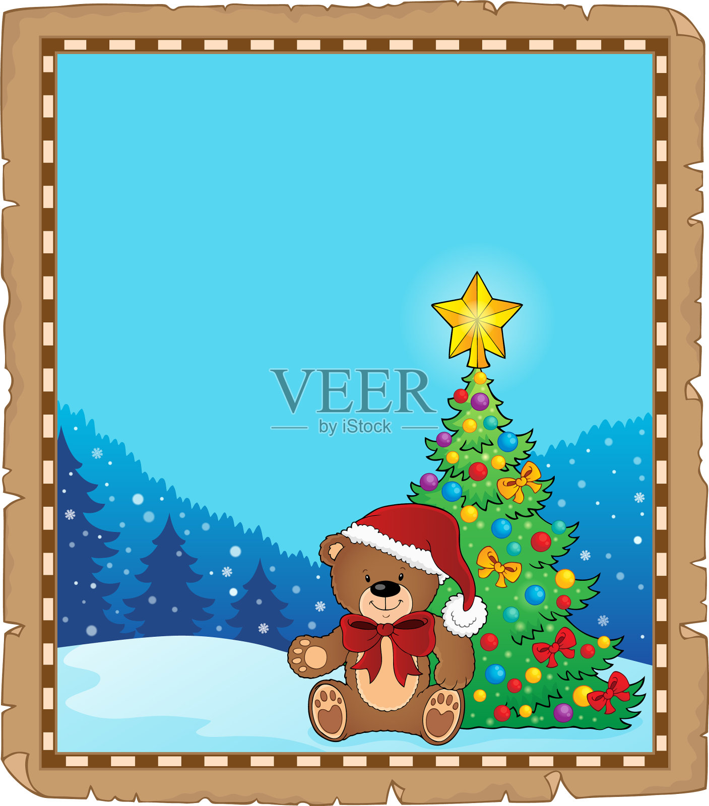 圣诞泰迪熊主题羊皮纸插画图片素材