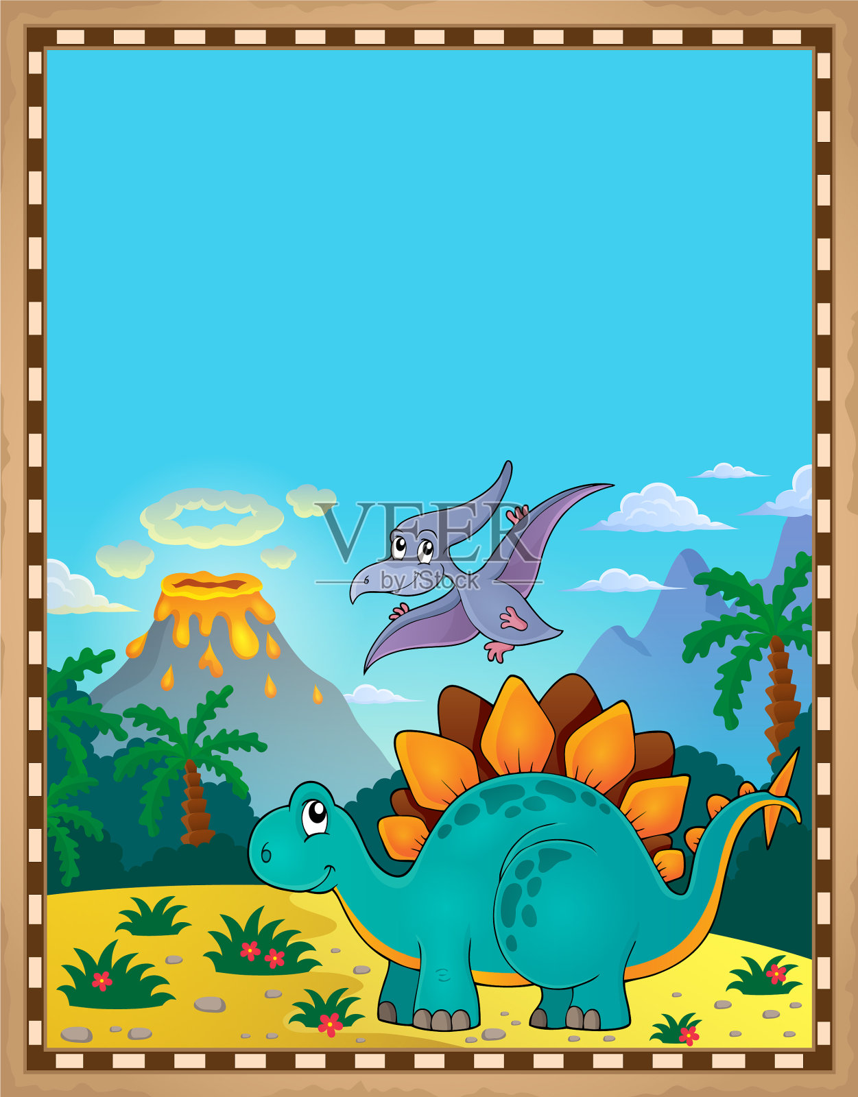 恐龙主题羊皮纸5插画图片素材