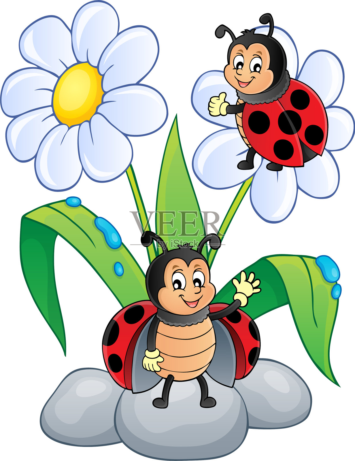 花和快乐的瓢虫主题形象1插画图片素材
