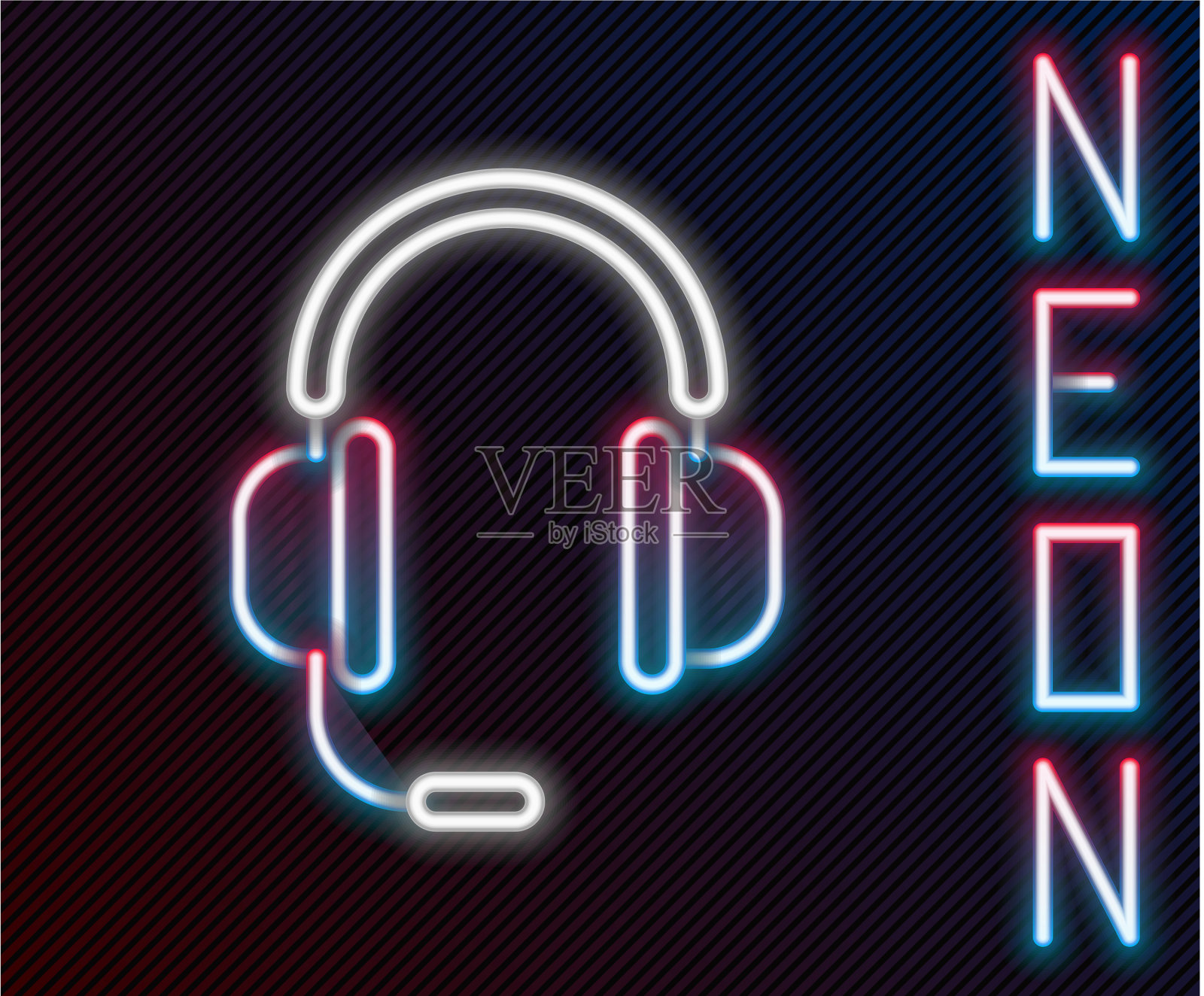 发光的霓虹灯线耳机与麦克风图标插画图片素材