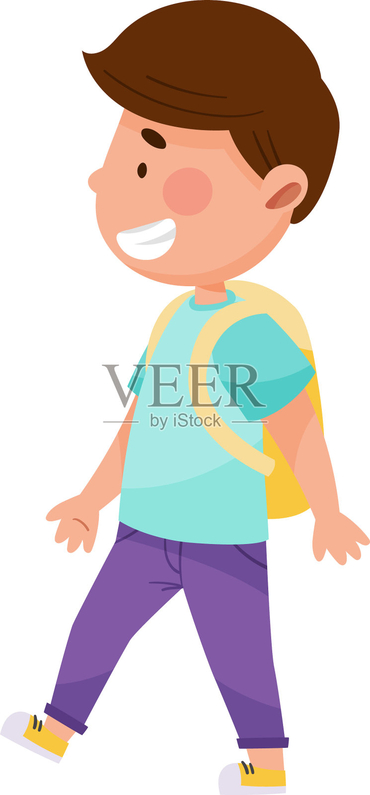 小男孩背着背包走路插画图片素材