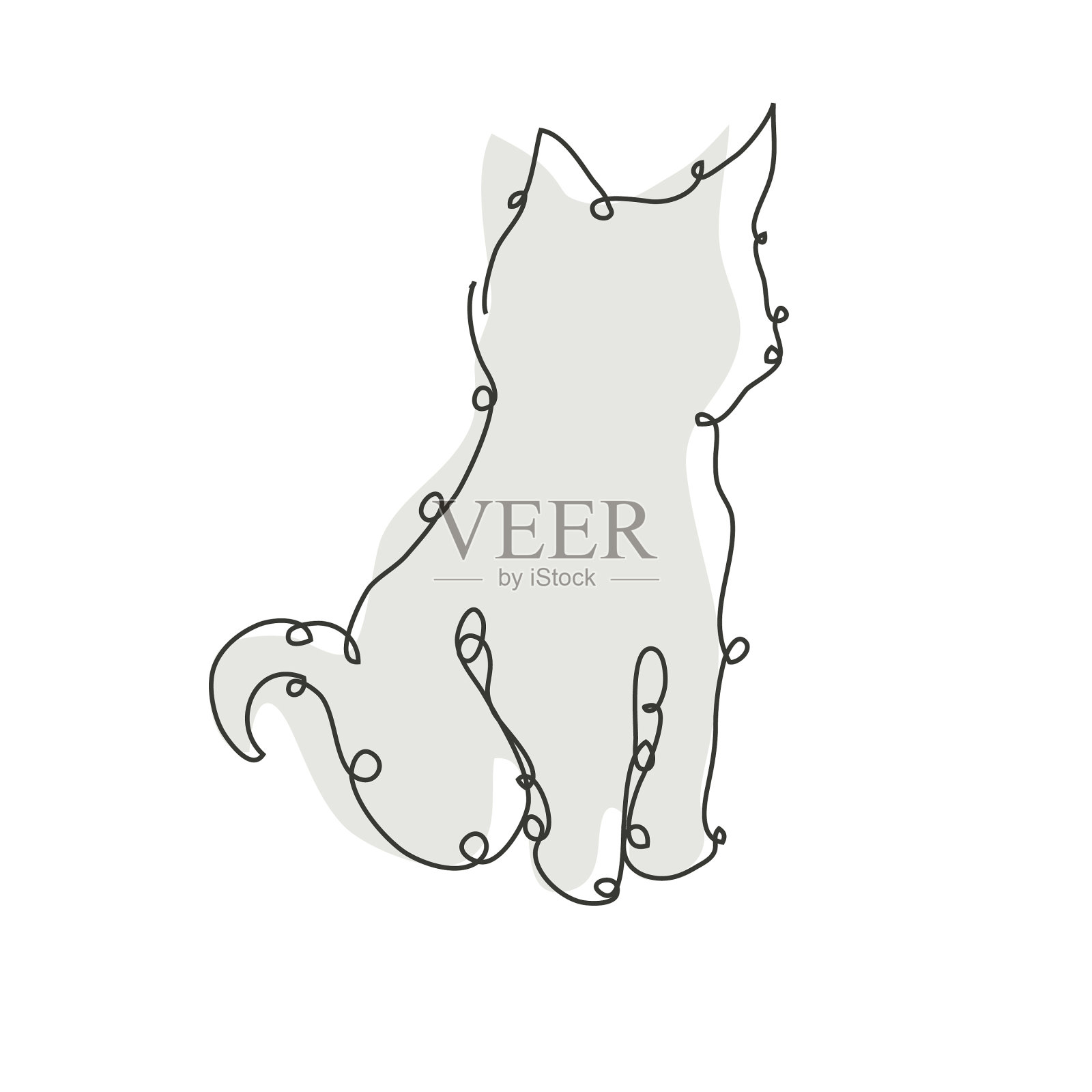 手工绘制猫的连续线设计元素图片