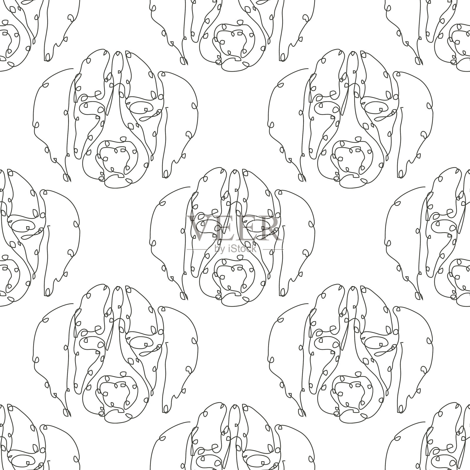 狗无缝图案线条艺术插画图片素材
