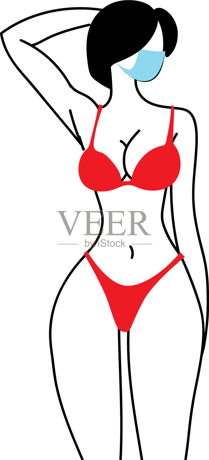 夏天戴着面具和泳衣的女人设计元素图片