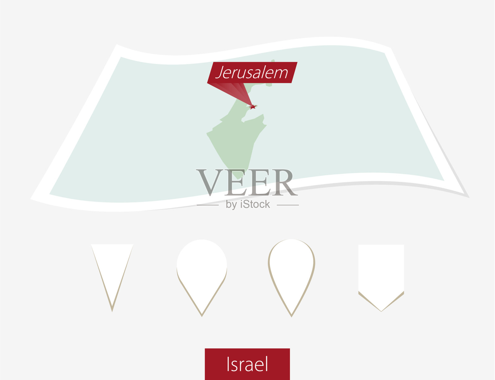 曲线纸地图以色列与首都耶路撒冷插画图片素材