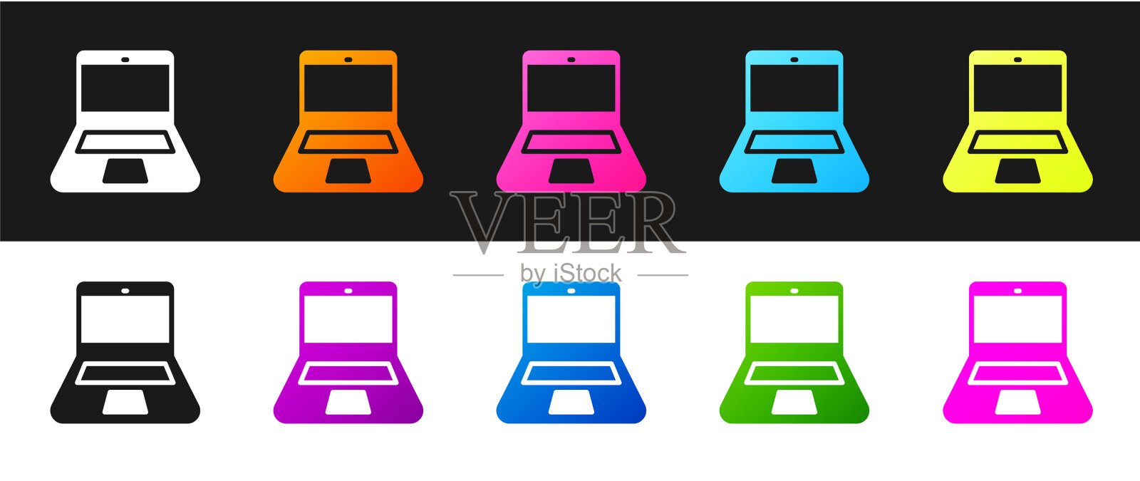 设置笔记本电脑图标隔离在黑色和白色图标素材