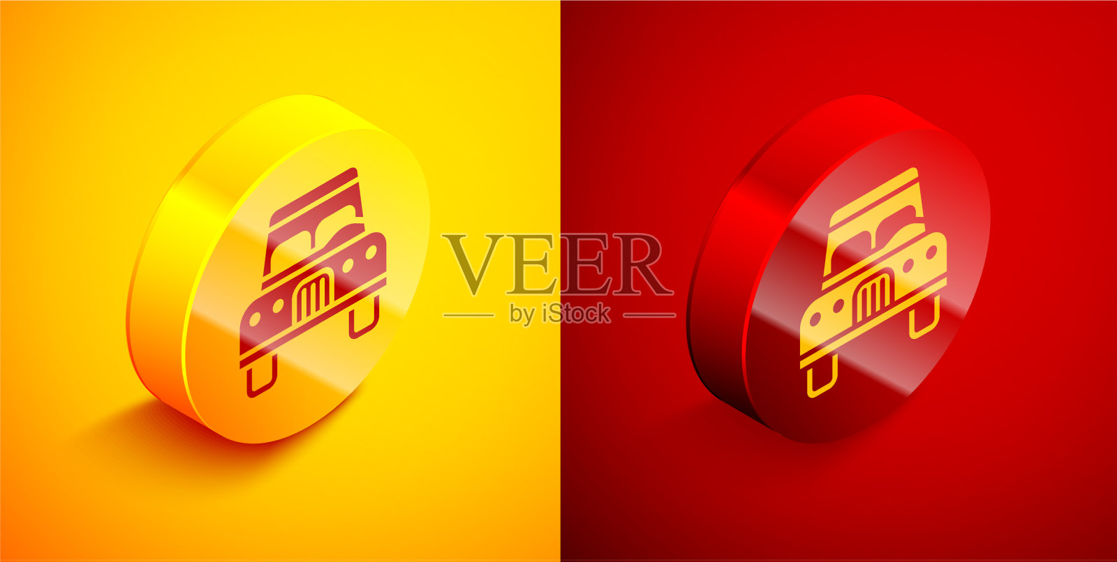 等距汽车图标隔离在橙色和红色图标素材