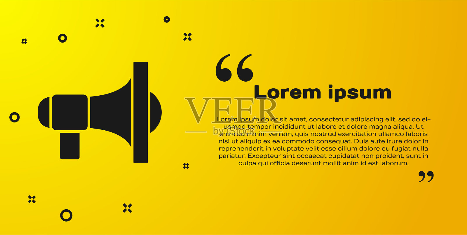 黄色背景上孤立的黑色扩音器图标插画图片素材