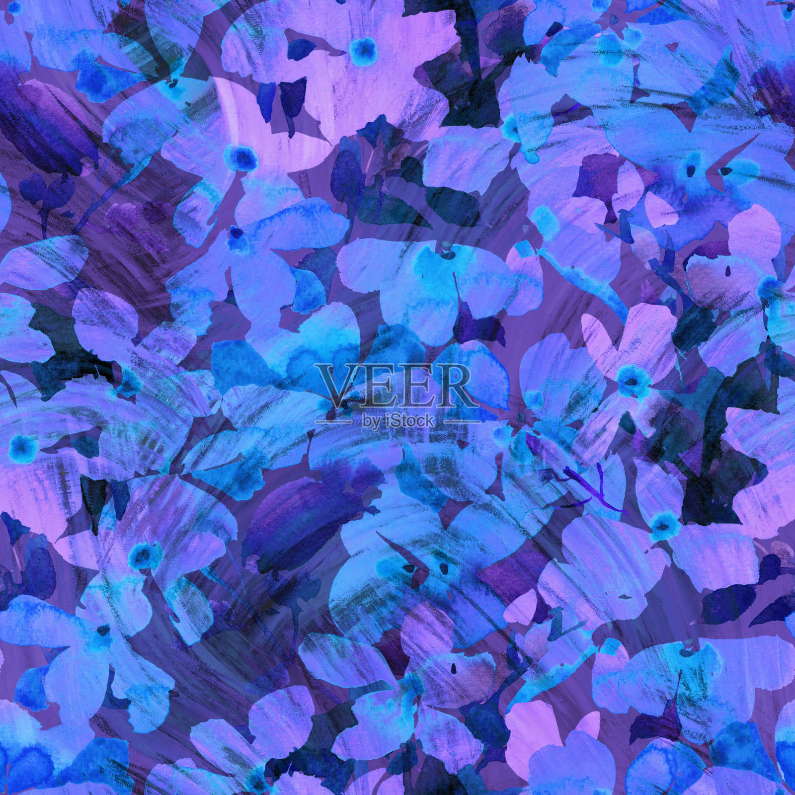 水彩花卉无缝图案。手绘夏季背景草甸花与孵化垃圾纹理。花蕾盛开。为织物和纺织品绘制多彩的植物图。插画图片素材