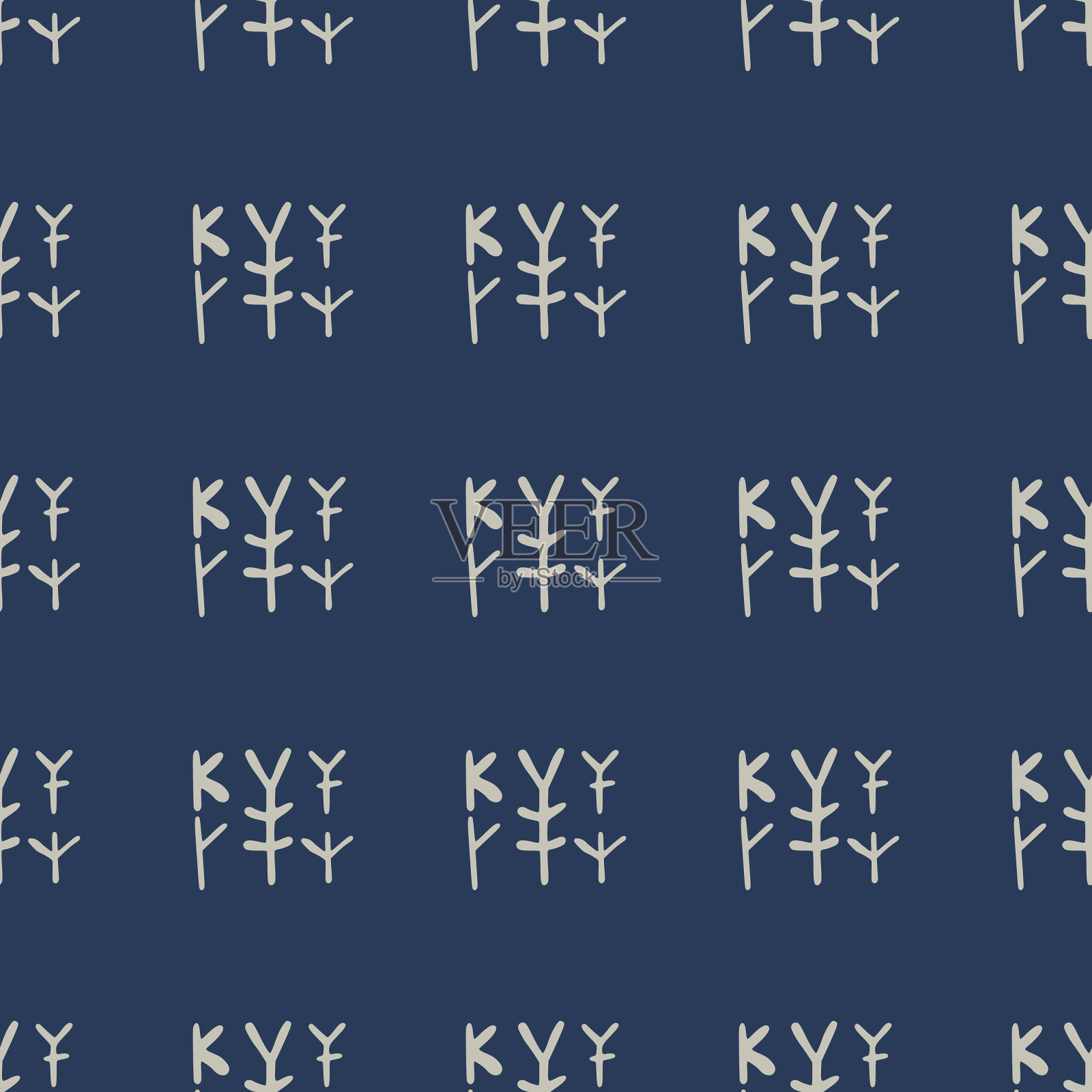 几何部落符号无缝图案上的蓝色插画图片素材