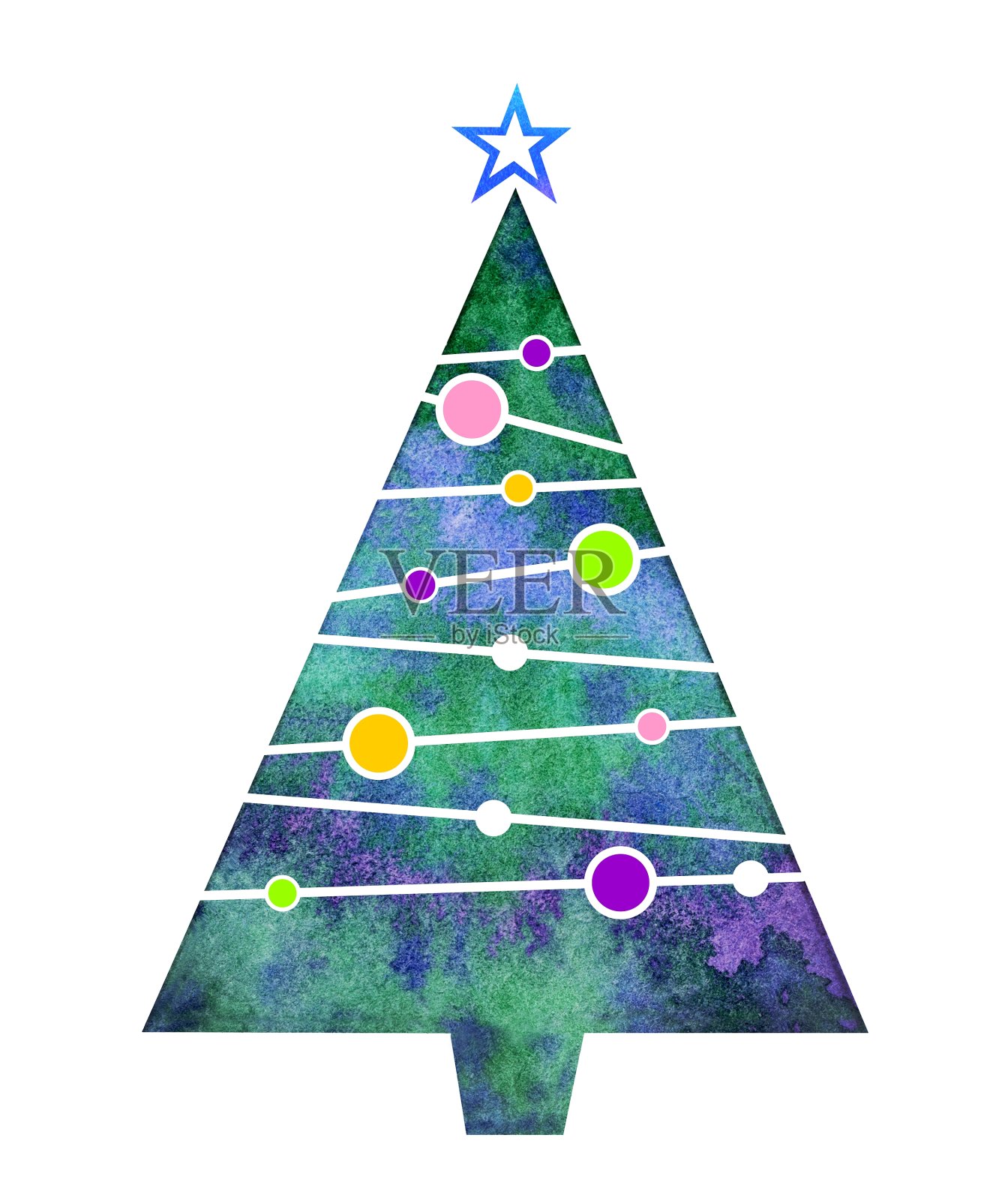 圣诞树上的白色孤立插画图片素材