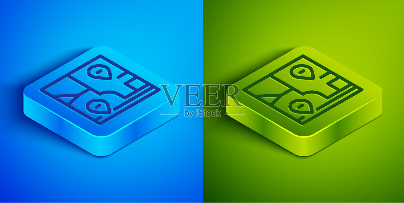 带有位置标记的等距线折叠地图图标素材