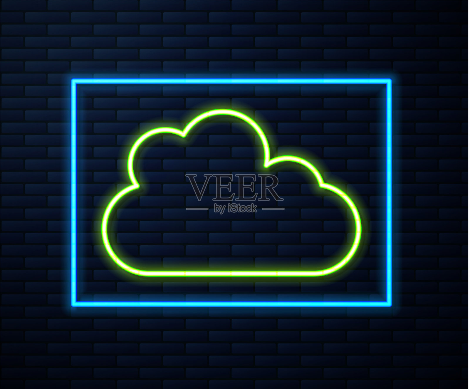 发光的霓虹灯线云图标孤立在砖块上插画图片素材