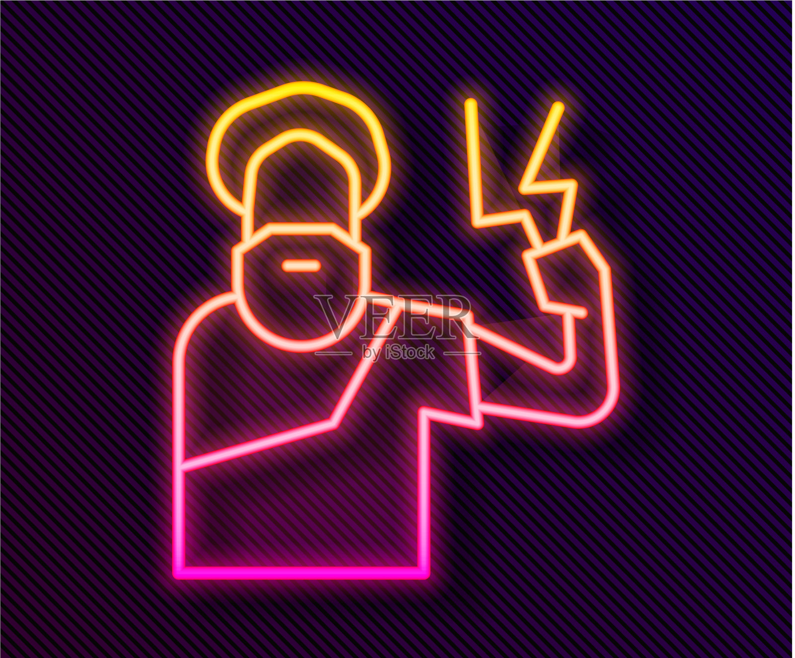 发光的霓虹线宙斯图标孤立在黑色插画图片素材