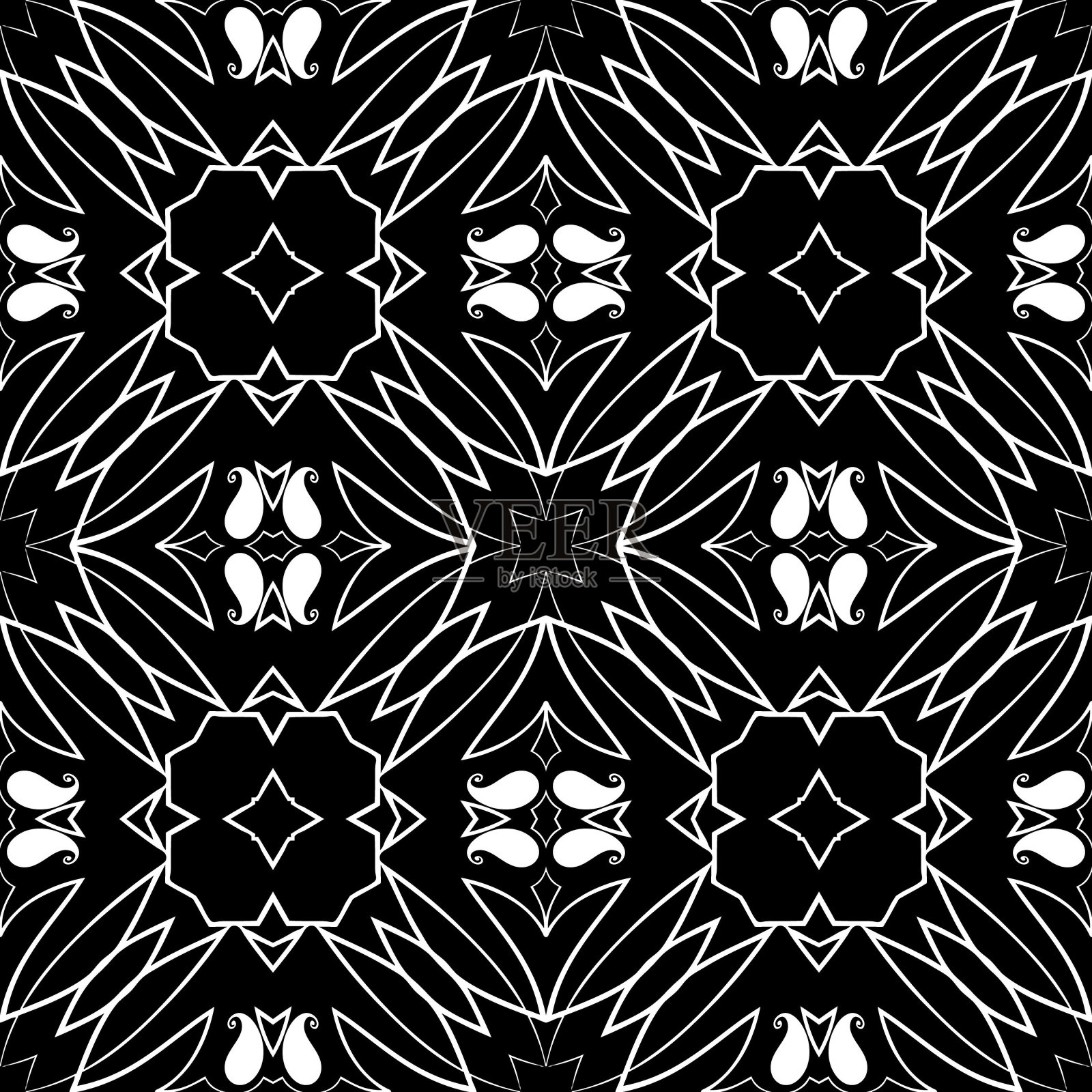 线条黑白花无缝图案。装饰性的向量插画图片素材