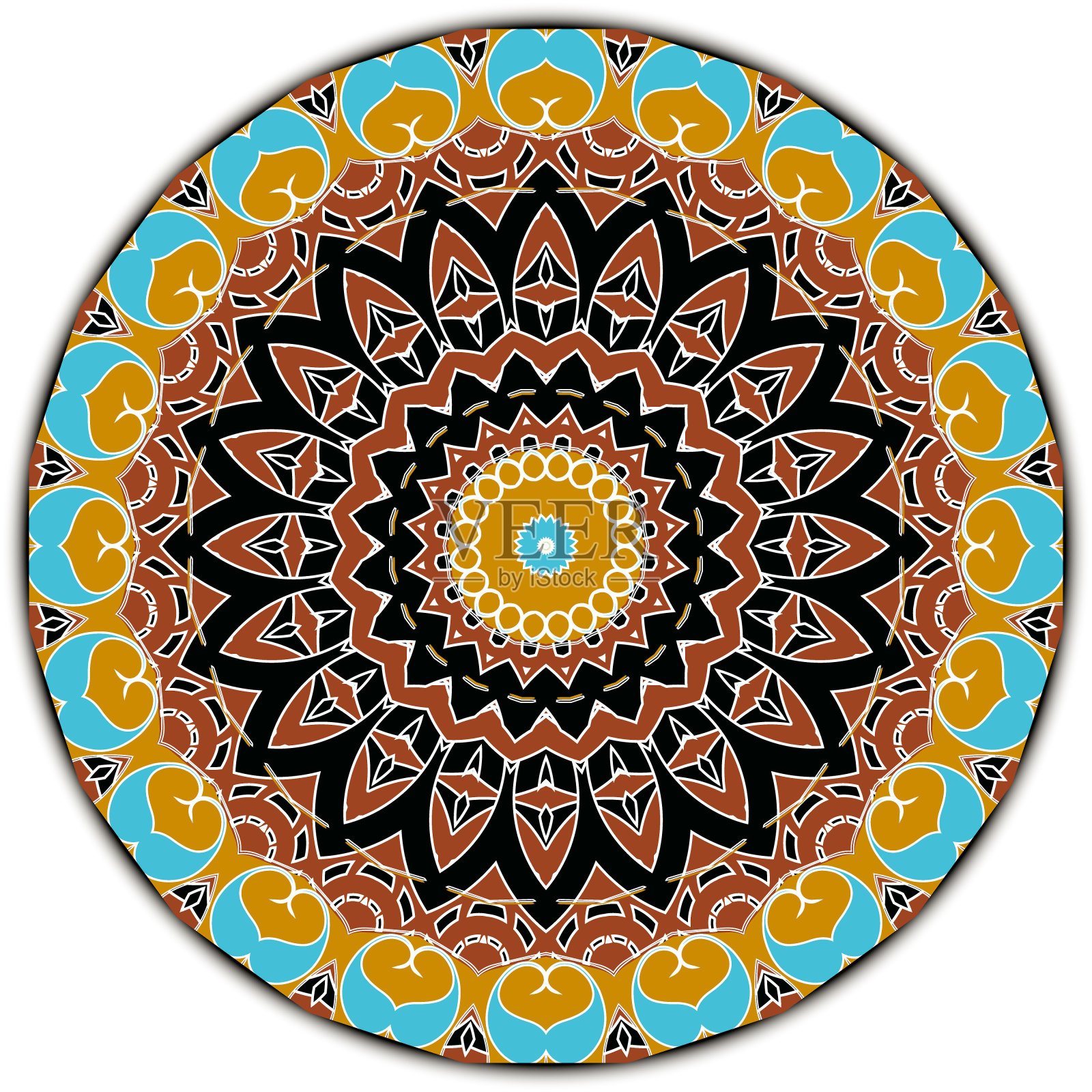 花圆形阿拉伯曼陀罗图案.彩色矢量图案背景.民族部落风格的背景