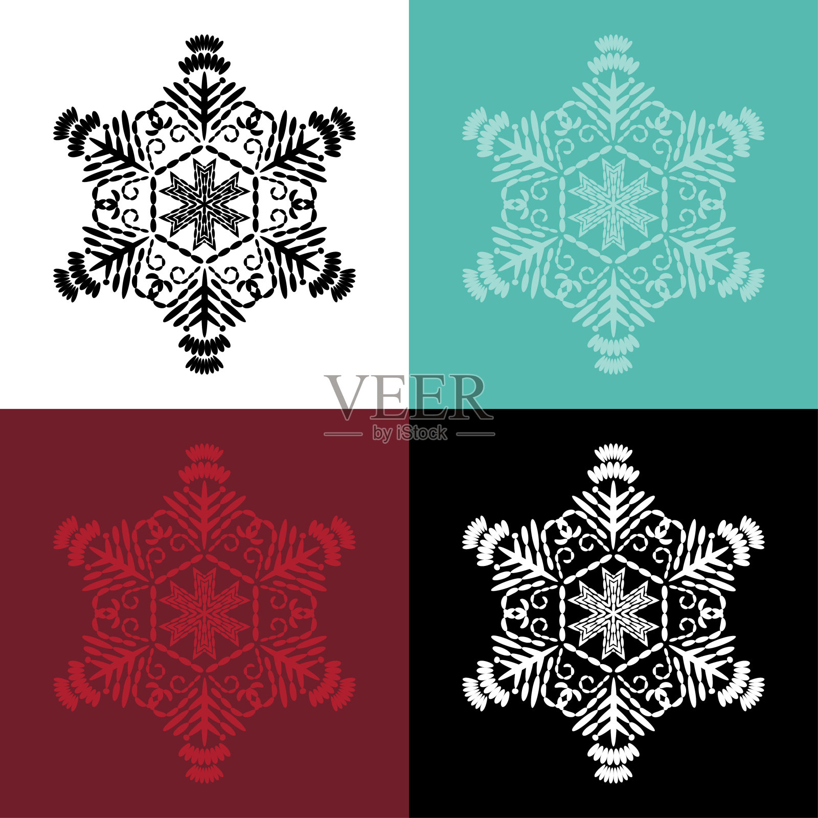 一套4个刺绣雪花。插画图片素材