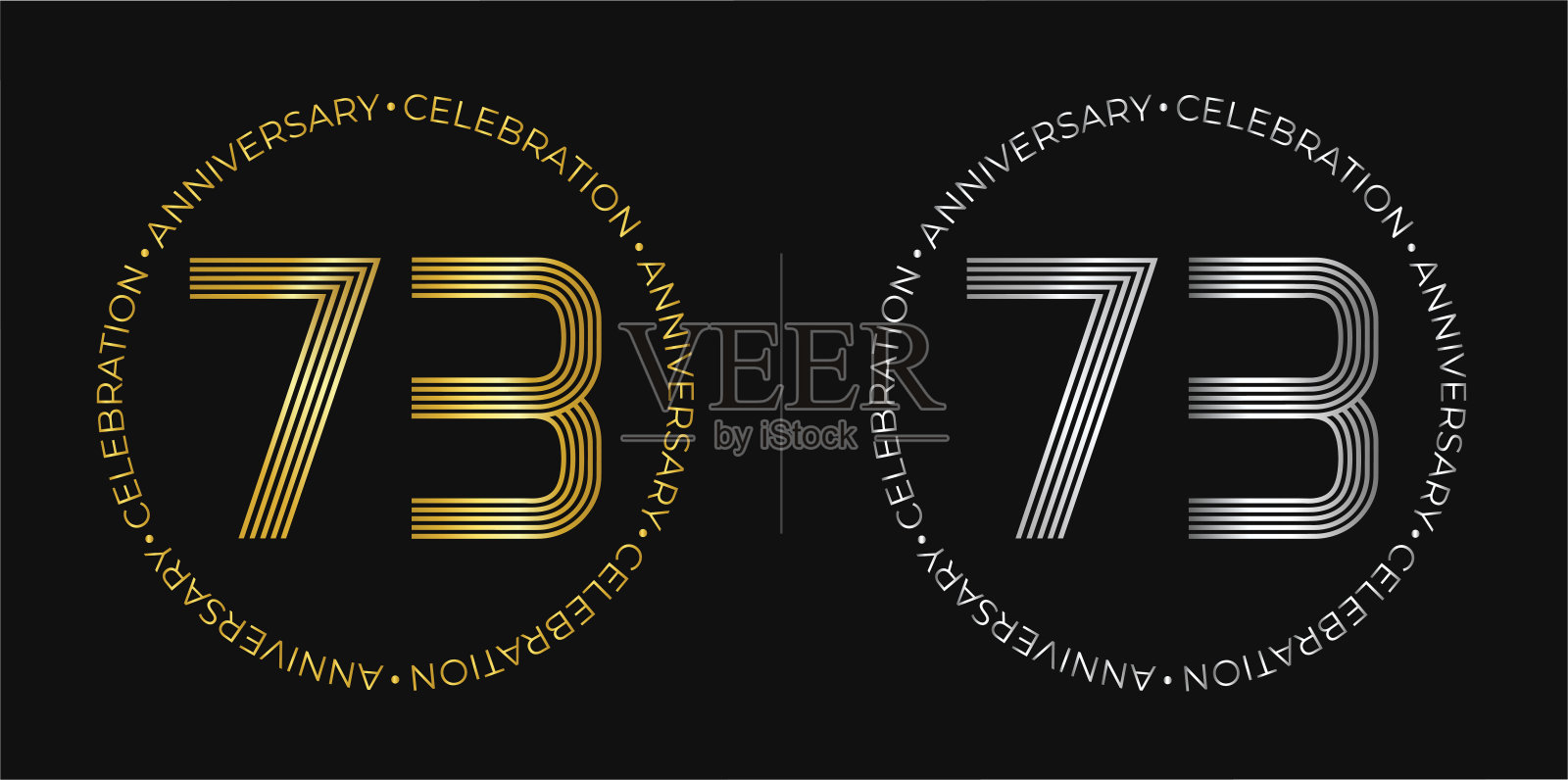73岁生日。金色和银色的线条。插画图片素材