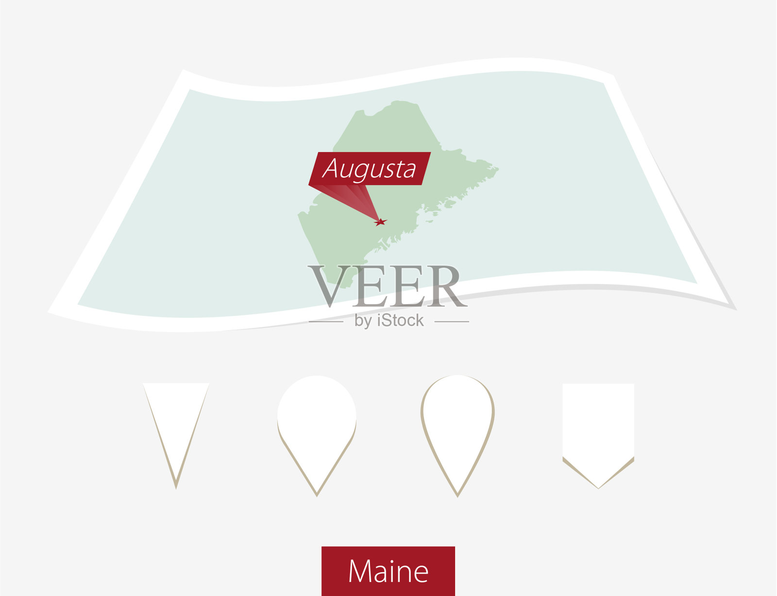 曲线纸地图缅因州州与首都插画图片素材