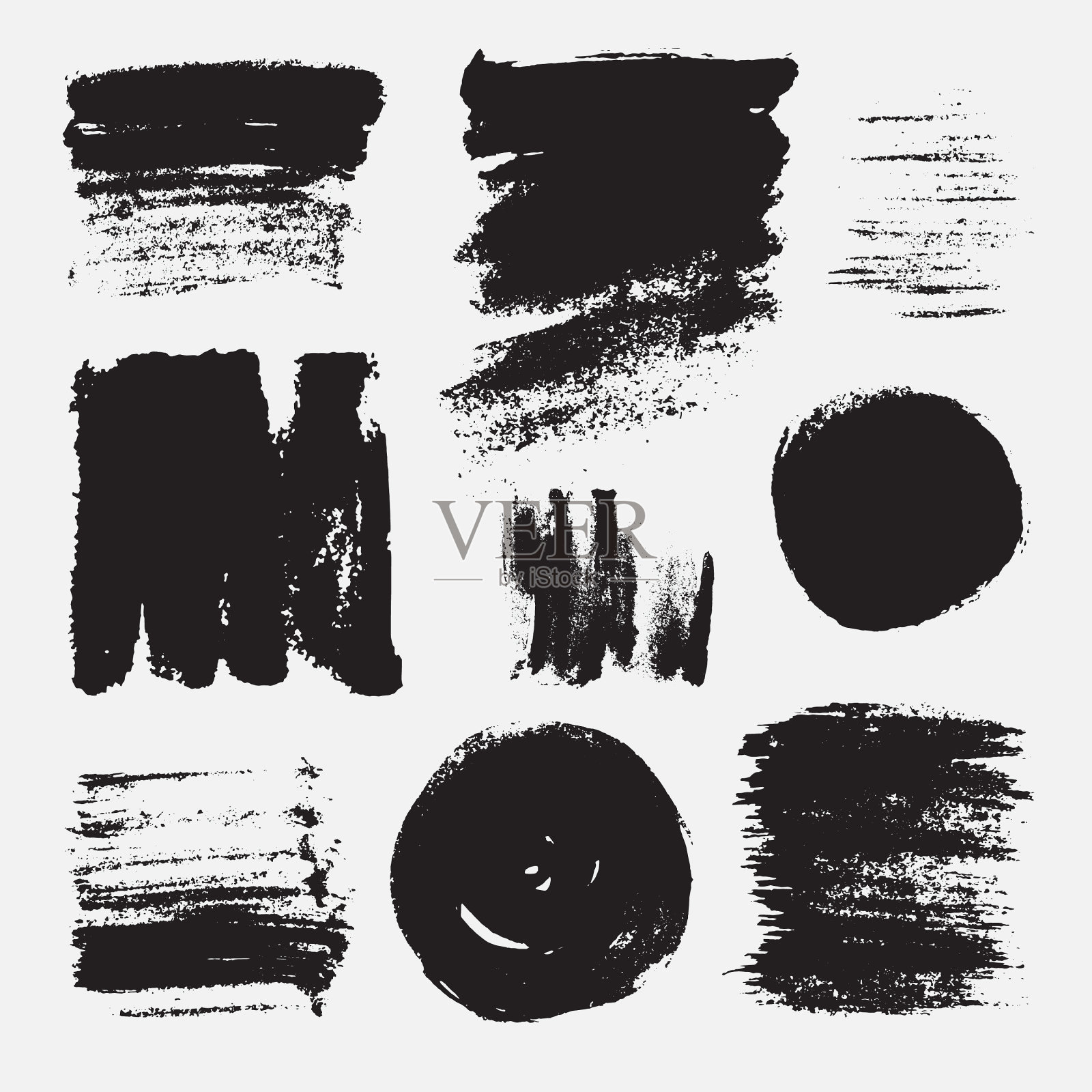 设定手绘油漆笔刷的笔触和污迹插画图片素材