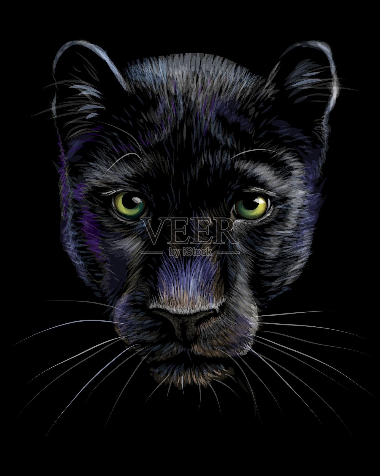 黑豹艺术粗略的彩色肖像插画图片素材