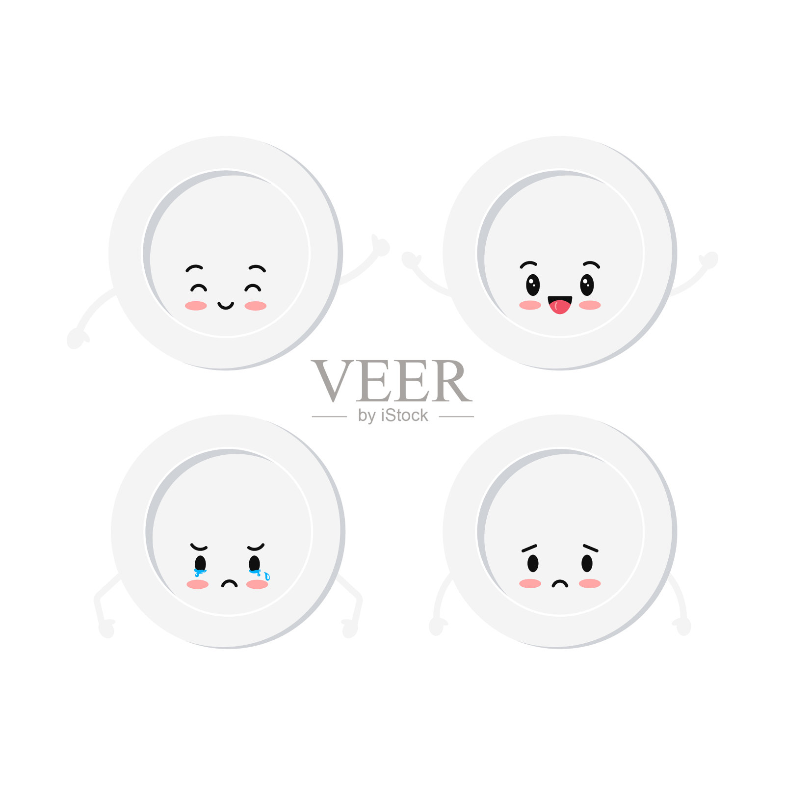 白色盘子的表情符号设置孤立在一个白色图标素材