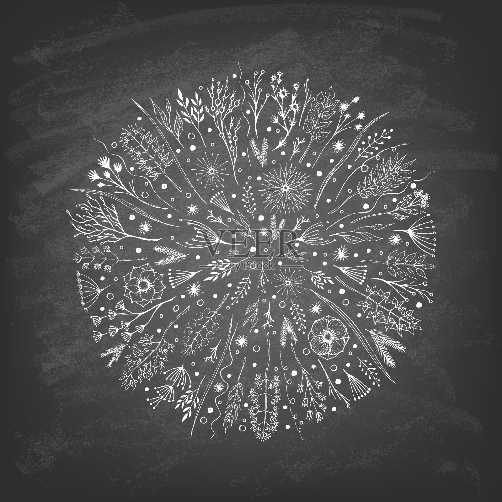 花样花画在黑板上插画图片素材