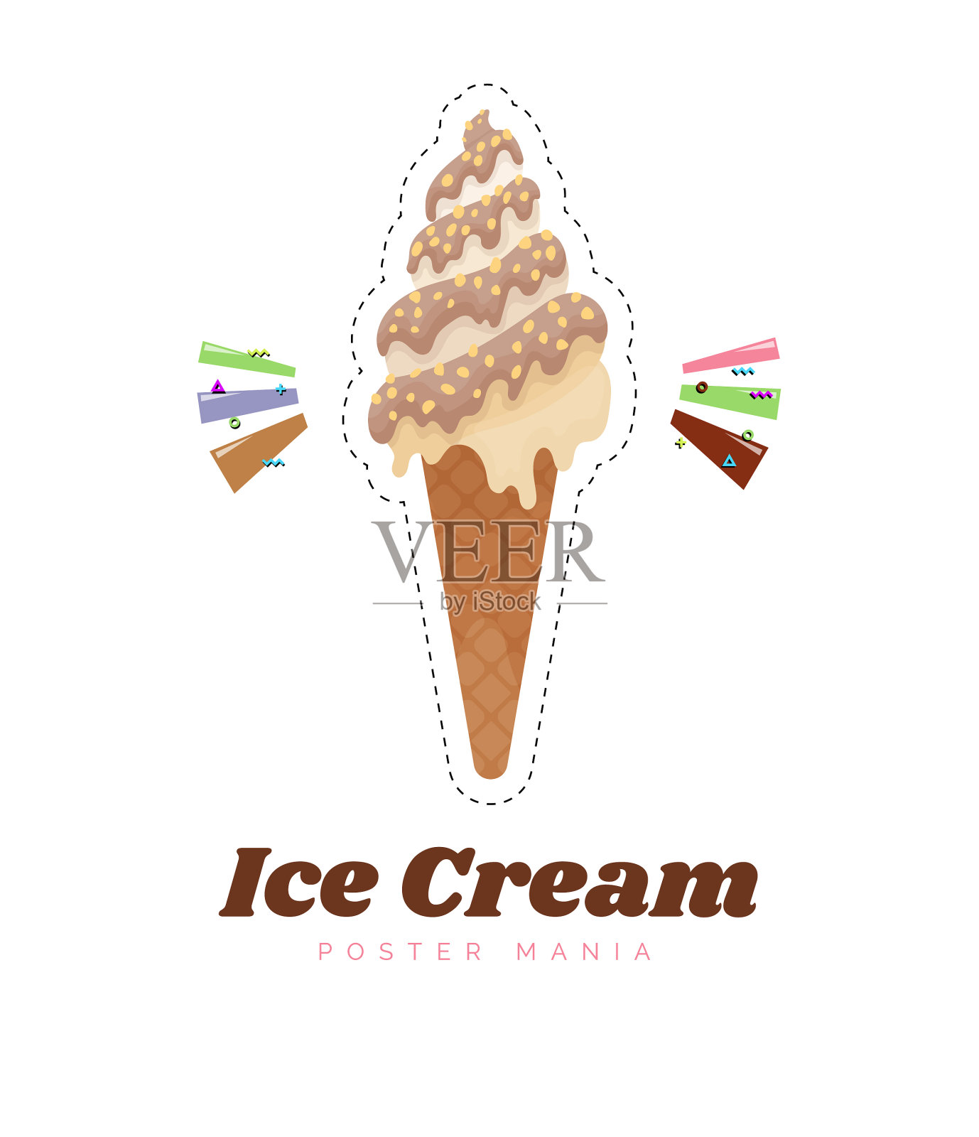 冰淇淋贴纸或徽章可爱的冰淇淋蛋筒插画图片素材