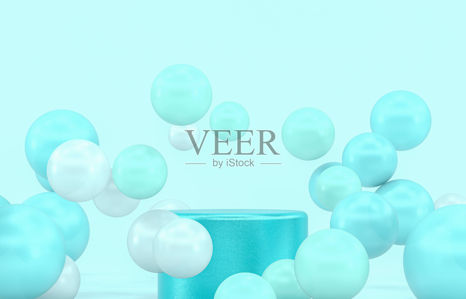 蓝色的讲台背景产品展示与气球。照片摄影图片