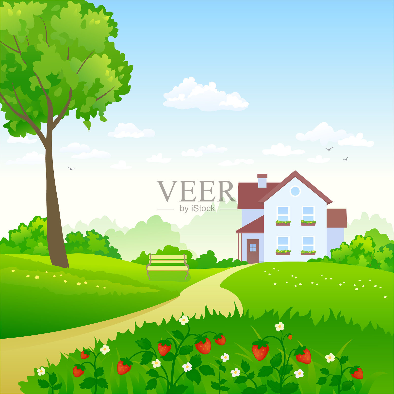 绿色的花园插画图片素材