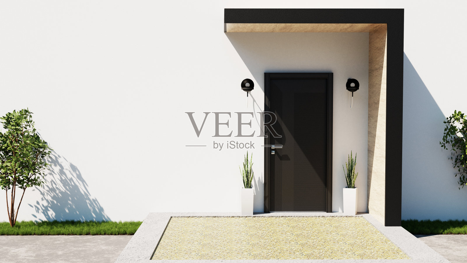 新房子黑色木门和空白的白色墙库存照片照片摄影图片