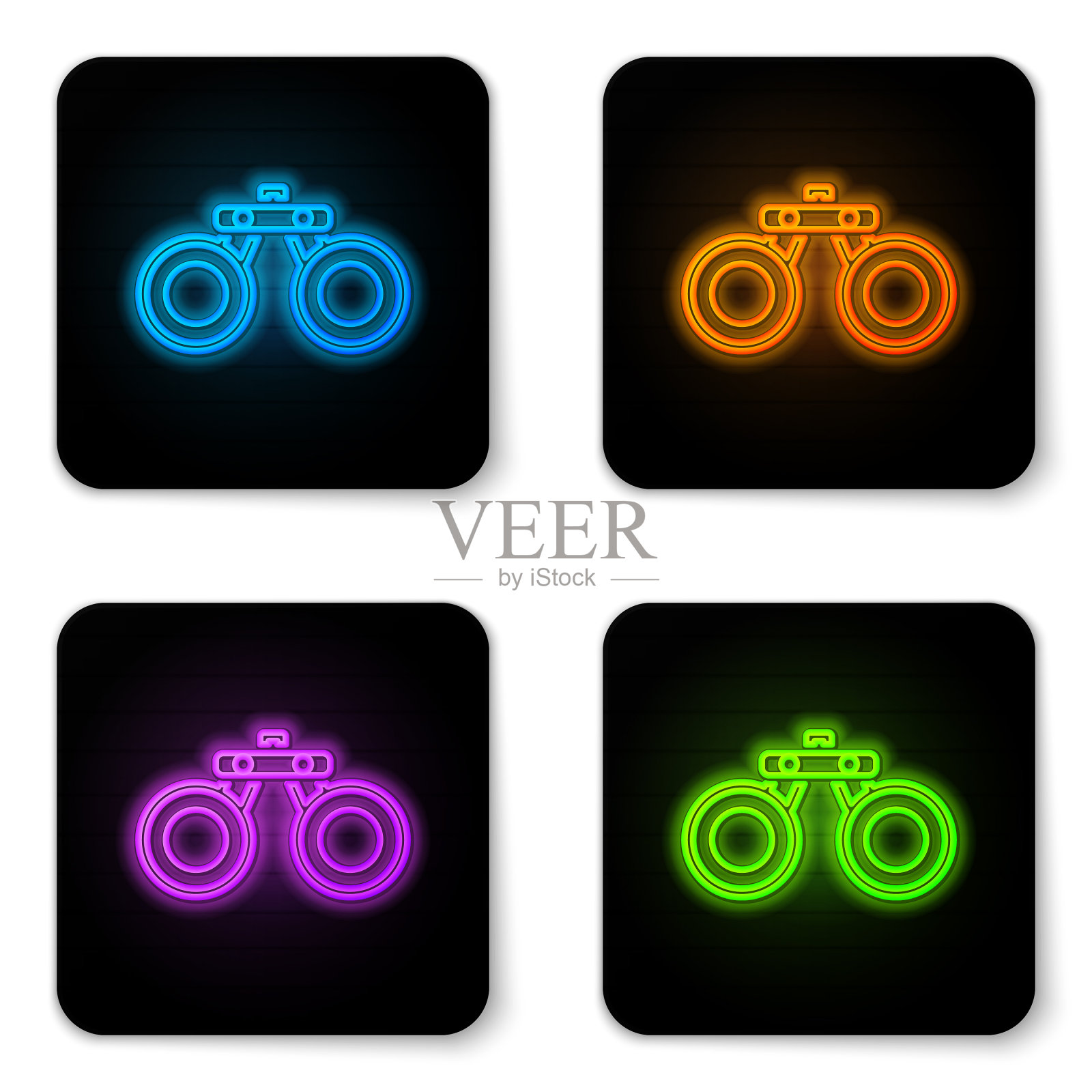 发光的霓虹灯双筒望远镜图标孤立在白色图标素材