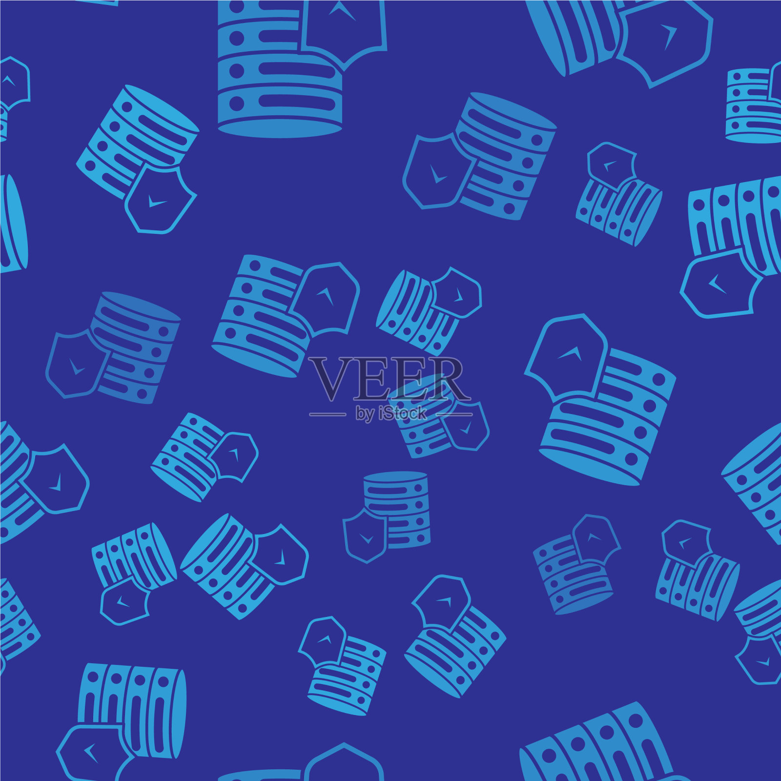 蓝色服务器与盾牌图标隔离无缝插画图片素材