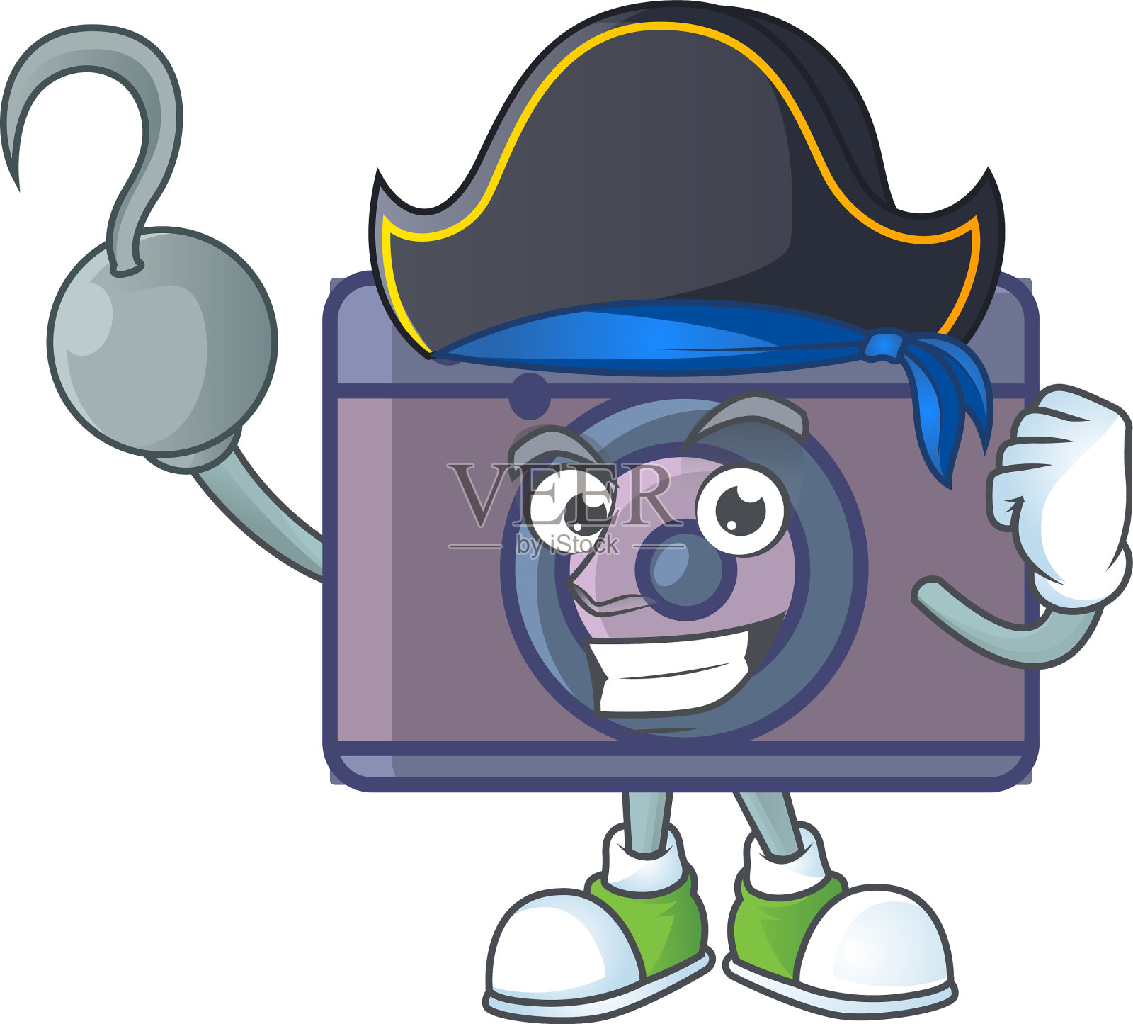 冷静一只手海盗戴着帽子的复古相机插画图片素材